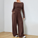 Marisa | Two Piece Set – Casual Boat Neck Long Sleeve Wide Leg Pants
