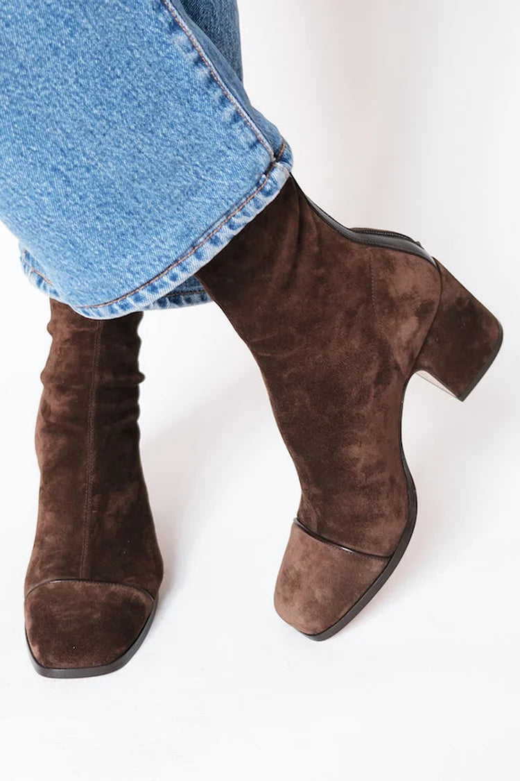 Marisol | Square Toe Ankle Boots – Casual Panel Front Mid Block Heel