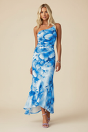 Marissa | Floral Mesh Maxi – One Shoulder Ruched Body-Con Wedding Guest Dress