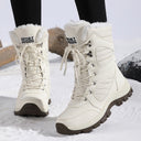 Marjorie | Mid Calf Winter Boots – Lace Up Round Toe Fuzzy Trim Lug Sole