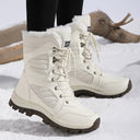 Marjorie | Mid Calf Winter Boots – Lace Up Round Toe Fuzzy Trim Lug Sole