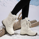 Marjorie | Mid Calf Winter Boots – Lace Up Round Toe Fuzzy Trim Lug Sole