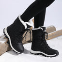 Marjorie | Mid Calf Winter Boots – Lace Up Round Toe Fuzzy Trim Lug Sole