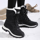 Marjorie | Mid Calf Winter Boots – Lace Up Round Toe Fuzzy Trim Lug Sole