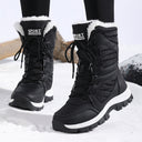 Marjorie | Mid Calf Winter Boots – Lace Up Round Toe Fuzzy Trim Lug Sole