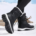 Marjorie | Mid Calf Winter Boots – Lace Up Round Toe Fuzzy Trim Lug Sole