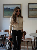 Marleigh | Cable Knit Cardigan – Zip Front High Neck Long Sleeve Ribbed Trim