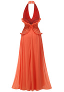 Marlowe | Halter Neck Pleated Maxi – Deep V Ruffle Bodice Wedding Guest Dress