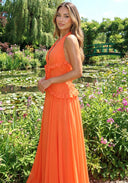 Marlowe | Halter Neck Pleated Maxi – Deep V Ruffle Bodice Wedding Guest Dress