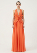Marlowe | Halter Neck Pleated Maxi – Deep V Ruffle Bodice Wedding Guest Dress