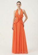 Marlowe | Halter Neck Pleated Maxi – Deep V Ruffle Bodice Wedding Guest Dress