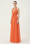 Marlowe | Halter Neck Pleated Maxi – Deep V Ruffle Bodice Wedding Guest Dress