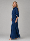 Maude | Shirt Solid Maxi Dress – Dinner Wrap Front Collared Long Sleeve