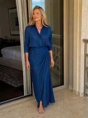 Maude | Shirt Solid Maxi Dress – Dinner Wrap Front Collared Long Sleeve