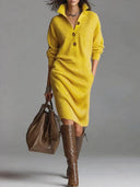 Maura | Ribbed Sweater Dress – Casual High Collar Button Front Long Sleeve