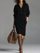 Maura | Ribbed Sweater Dress – Casual High Collar Button Front Long Sleeve