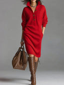 Maura | Ribbed Sweater Dress – Casual High Collar Button Front Long Sleeve