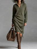 Maura | Ribbed Sweater Dress – Casual High Collar Button Front Long Sleeve