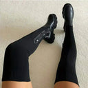 Mavis | Thigh High Sock Boots – Ribbed Upper Round Toe Chunky Lug Sole