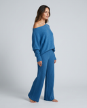 Maxine | Off Shoulder Knit Two Piece Set – Lounge Wide Leg Pants Long Sleeve