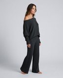 Maxine | Off Shoulder Knit Two Piece Set – Lounge Wide Leg Pants Long Sleeve