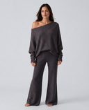 Maxine | Off Shoulder Knit Two Piece Set – Lounge Wide Leg Pants Long Sleeve