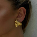 Maya | Gold Ribbed Fan Stud Earrings – Chunky Statement Summer Party Jewellery