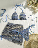Mayra | Halter Chevron Bikini Set – Beach Triangle Cup Side Tie Skirted
