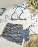 Mayra | Halter Chevron Bikini Set – Beach Triangle Cup Side Tie Skirted