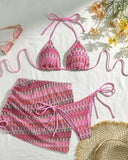 Mayra | Halter Chevron Bikini Set – Beach Triangle Cup Side Tie Skirted