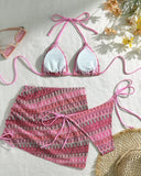 Mayra | Halter Chevron Bikini Set – Beach Triangle Cup Side Tie Skirted