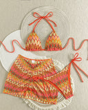 Mayra | Halter Chevron Bikini Set – Beach Triangle Cup Side Tie Skirted