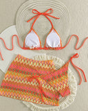 Mayra | Halter Chevron Bikini Set – Beach Triangle Cup Side Tie Skirted