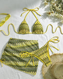 Mayra | Halter Chevron Bikini Set – Beach Triangle Cup Side Tie Skirted