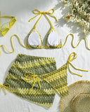 Mayra | Halter Chevron Bikini Set – Beach Triangle Cup Side Tie Skirted