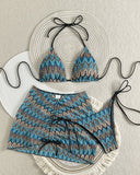 Mayra | Halter Chevron Bikini Set – Beach Triangle Cup Side Tie Skirted