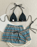 Mayra | Halter Chevron Bikini Set – Beach Triangle Cup Side Tie Skirted