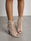 Mazarine | Mesh Ankle Boots – Evening Open Toe Lace Up Stiletto Heel Buckle Strap