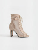 Mazarine | Mesh Ankle Boots – Evening Open Toe Lace Up Stiletto Heel Buckle Strap