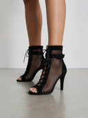 Mazarine | Mesh Ankle Boots – Evening Open Toe Lace Up Stiletto Heel Buckle Strap