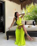 Meadowlyn | Plunge Twist Knot Maxi Dress – Cut Out Waist High Split Summer Evening Gown