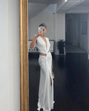 Meadowlyn | Plunge Twist Knot Maxi Dress – Cut Out Waist High Split Summer Evening Gown