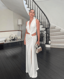 Meadowlyn | Plunge Twist Knot Maxi Dress – Cut Out Waist High Split Summer Evening Gown