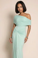Melanie | Off Shoulder Maxi Dress – Ruched Draped Evening Formal Gown