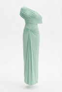 Melanie | Off Shoulder Maxi Dress – Ruched Draped Evening Formal Gown