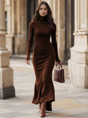 Melina | Turtleneck Maxi Dress – Casual Long Sleeve Asymmetric Hem Side Slit