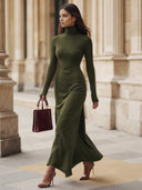 Melina | Turtleneck Maxi Dress – Casual Long Sleeve Asymmetric Hem Side Slit