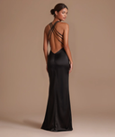 Meliora | Lace Panel Maxi Dress – Evening Plunge Neck Open Back Cross Straps