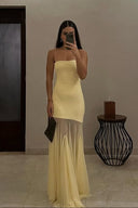Melody | Strapless Maxi – Bandeau Sheer Mesh Skirt Formal Prom Wedding Guest Dress