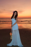Melody | Strapless Maxi – Bandeau Sheer Mesh Skirt Formal Prom Wedding Guest Dress
